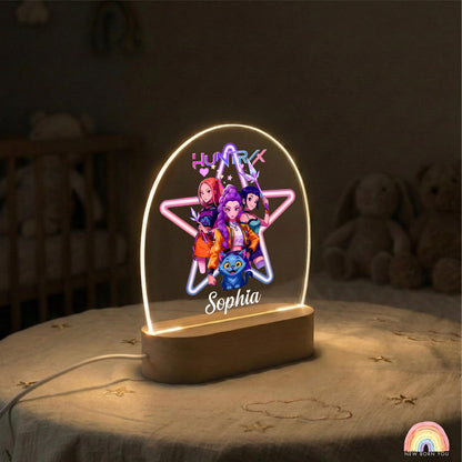 Personalised K-POP DEMON HUNTER Night Light, Led Lamp for Baby Girls, Custom Night Light with Name, Nursery Decor, Baptism Baby Shower Gift