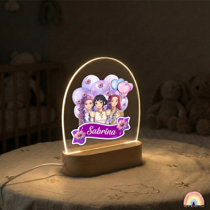 Personalised K-POP DEMON HUNTER Night Light, Led Lamp for Baby Girls, Custom Night Light with Name, Nursery Decor, Baptism Baby Shower Gift