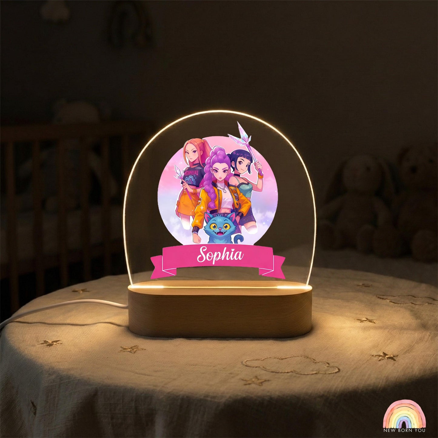 Personalised K-POP DEMON HUNTER Night Light, Led Lamp for Baby Girls, Custom Night Light with Name, Nursery Decor, Baptism Baby Shower Gift