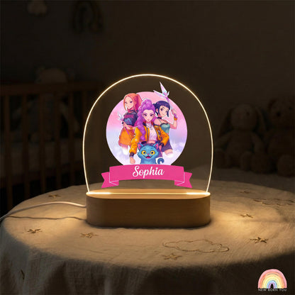 Personalised K-POP DEMON HUNTER Night Light, Led Lamp for Baby Girls, Custom Night Light with Name, Nursery Decor, Baptism Baby Shower Gift