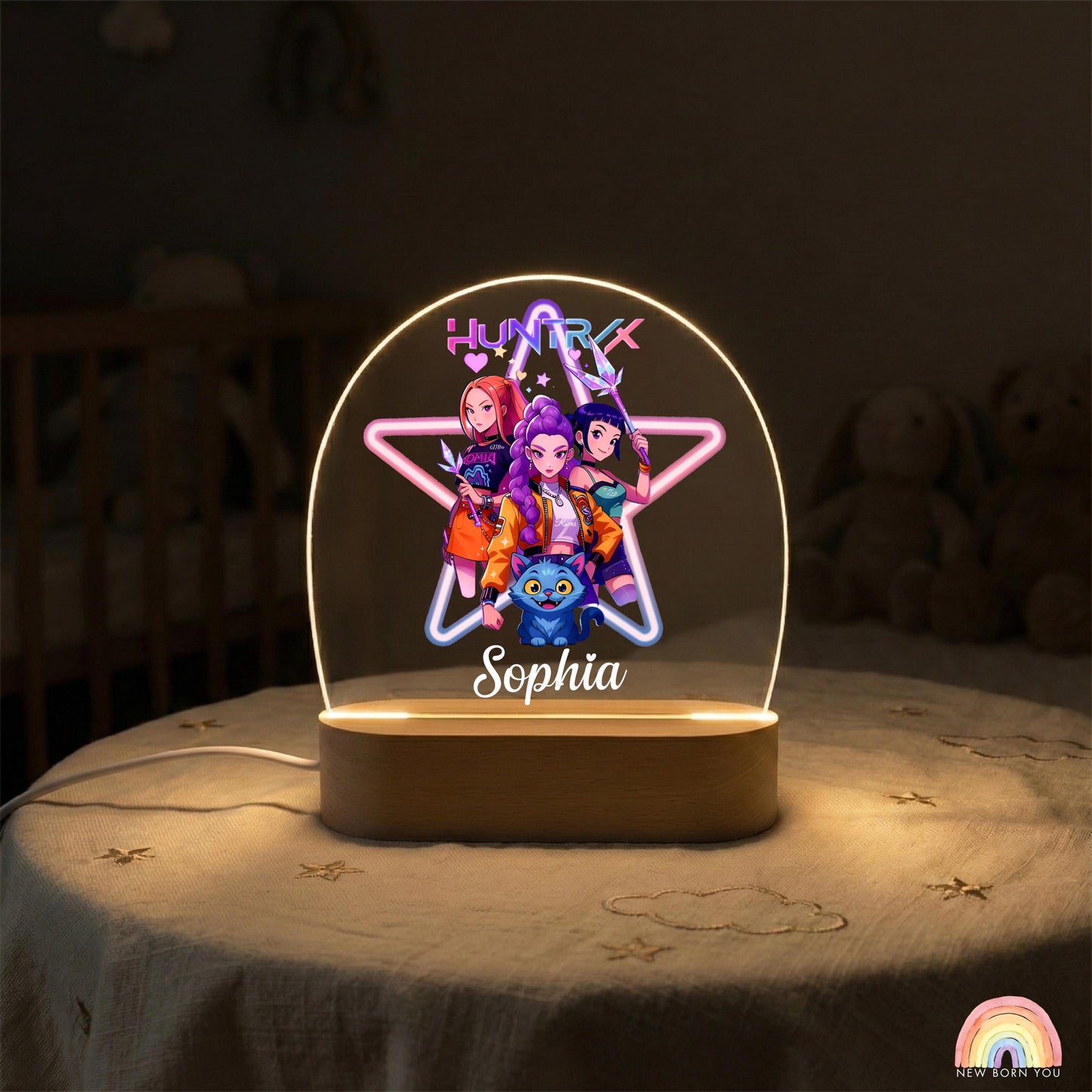 Personalised K-POP DEMON HUNTER Night Light, Led Lamp for Baby Girls, Custom Night Light with Name, Nursery Decor, Baptism Baby Shower Gift