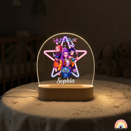 Personalised K-POP DEMON HUNTER Night Light, Led Lamp for Baby Girls, Custom Night Light with Name, Nursery Decor, Baptism Baby Shower Gift