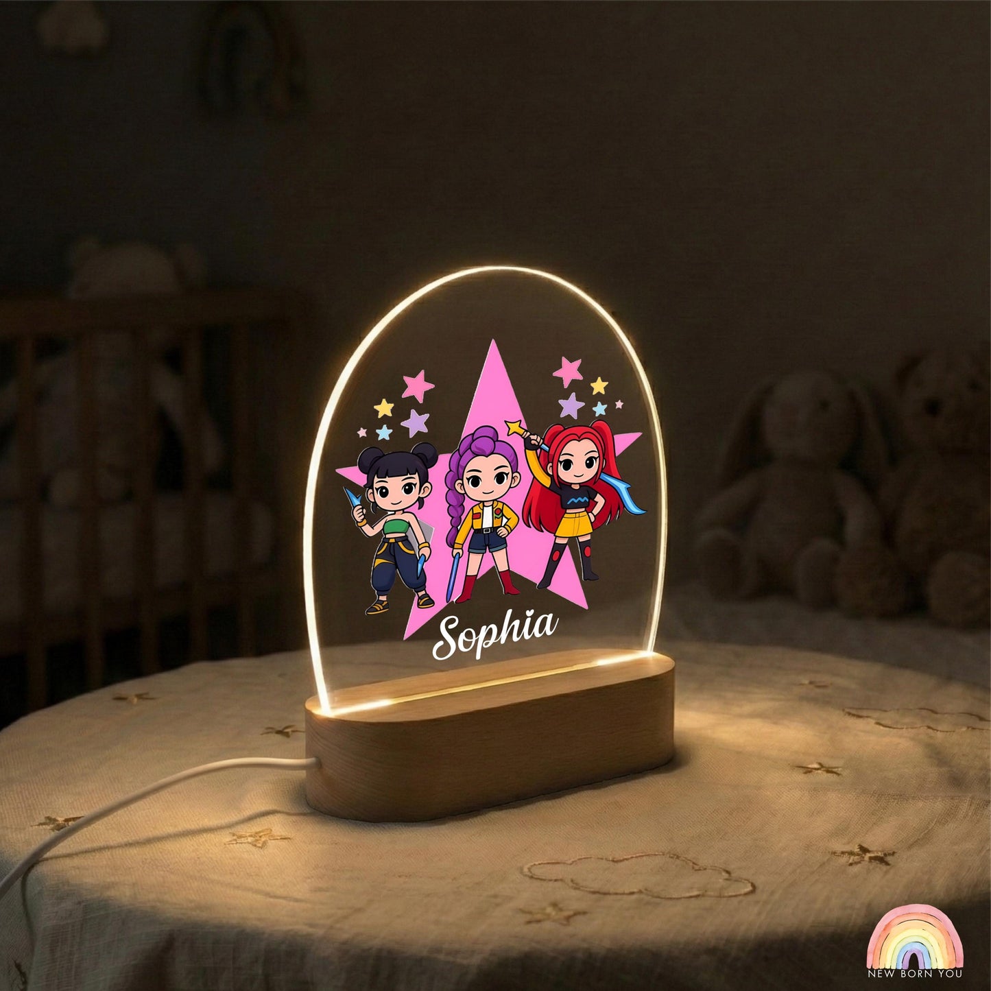Personalised K-POP DEMON HUNTER Night Light, Led Lamp for Baby Girls, Custom Night Light with Name, Nursery Decor, Baptism Baby Shower Gift