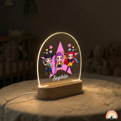 Personalised K-POP DEMON HUNTER Night Light, Led Lamp for Baby Girls, Custom Night Light with Name, Nursery Decor, Baptism Baby Shower Gift