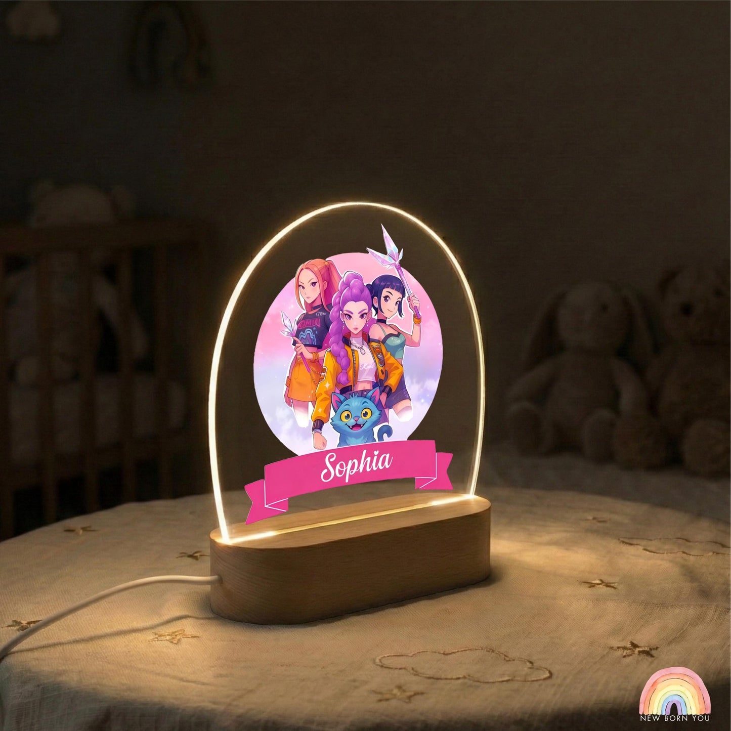 Personalised K-POP DEMON HUNTER Night Light, Led Lamp for Baby Girls, Custom Night Light with Name, Nursery Decor, Baptism Baby Shower Gift
