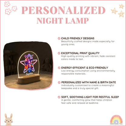 Personalised K-POP DEMON HUNTER Night Light, Led Lamp for Baby Girls, Custom Night Light with Name, Nursery Decor, Baptism Baby Shower Gift