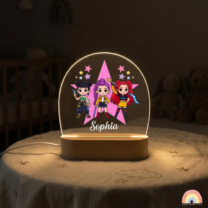 Personalised K-POP DEMON HUNTER Night Light, Led Lamp for Baby Girls, Custom Night Light with Name, Nursery Decor, Baptism Baby Shower Gift